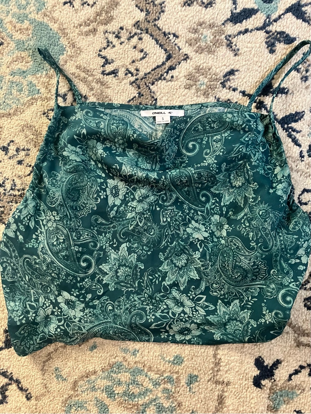 O'Neill Emerald Green Paisley Satin Cowl Camisole